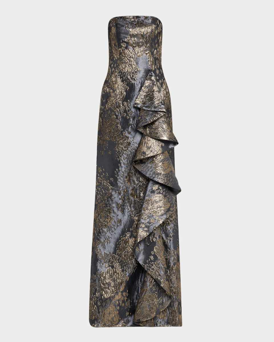Strapless Metallic Jacquard Trumpet Gown
